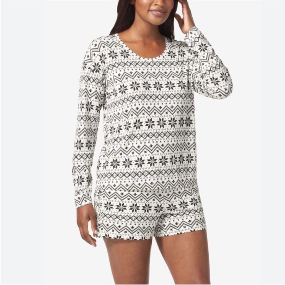 Tommy John Second Skin Sleep Top in Coconut Milk Vintage Sweater Print Sz Small